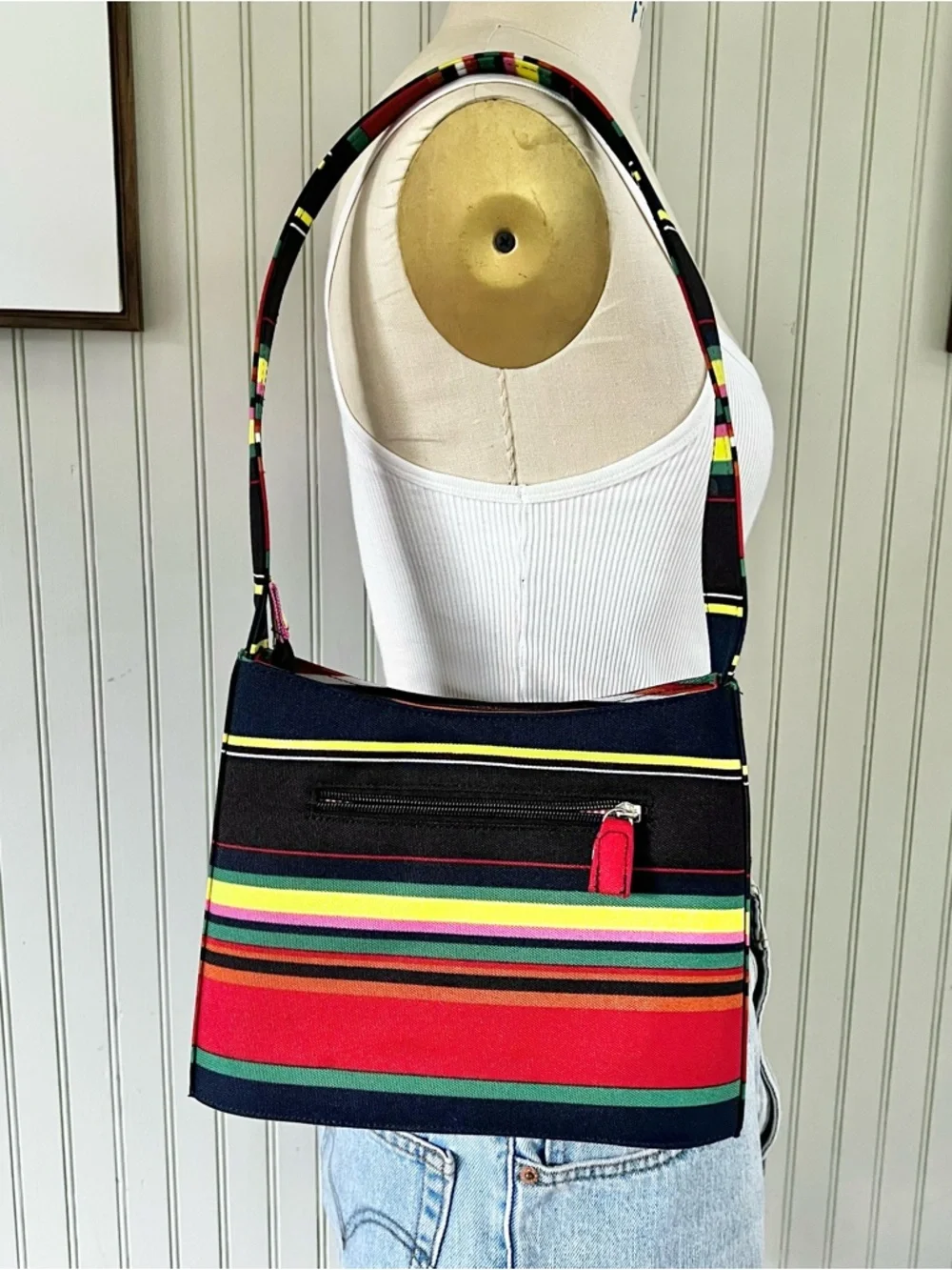 Kate Spade NY Vintage Y2K Bold Striped Multi Color Canvas Shoulder Bag